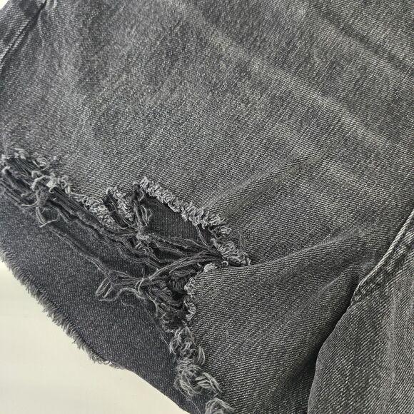 American Eagle Sz 16 High Rise Baggy Cutoff Distressed Shorts Black Stretch Rips - Picture 5 of 16